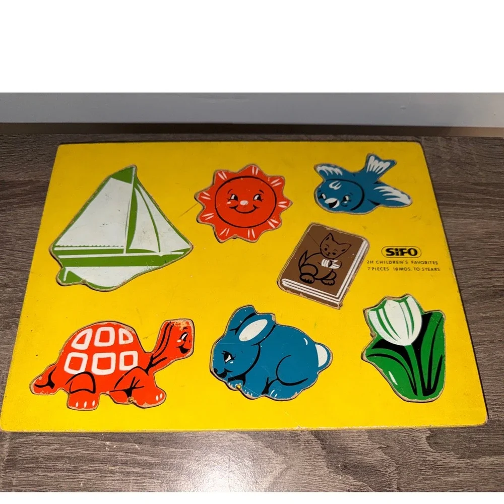Vintage Sifo Wooden Tray Puzzle Childrens Favorites 7 Piece 2H Retro Toy USA